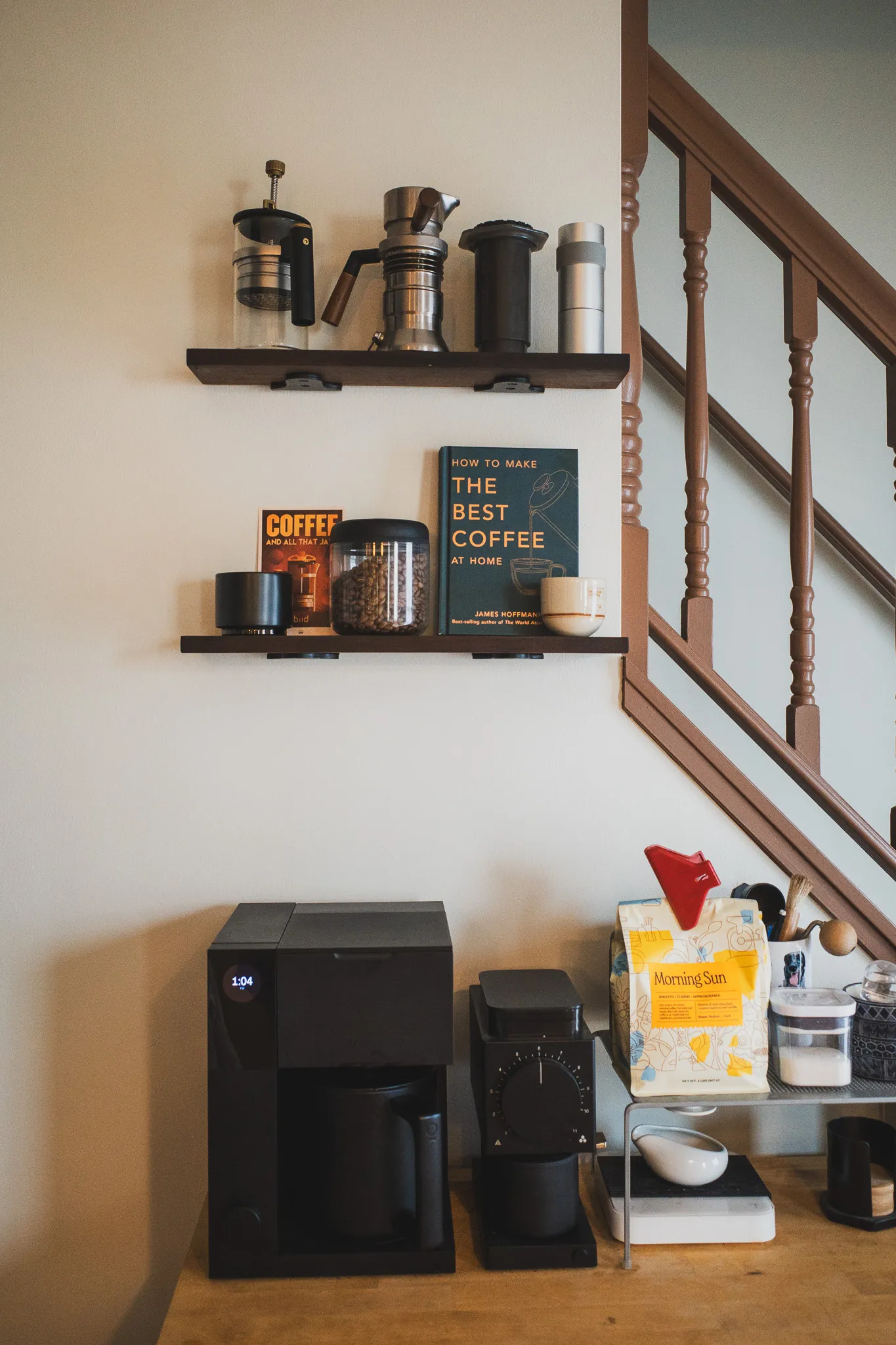 Custom shelves for entryway and coffee station 3